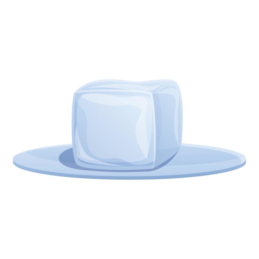 cube de glace sur l'icône de la plaque, style cartoon vecteur