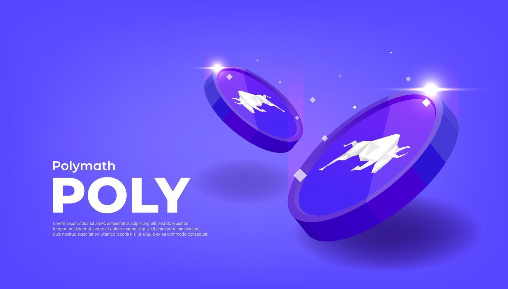 fond de bannière de concept de crypto-monnaie polymath poly coin. vecteur