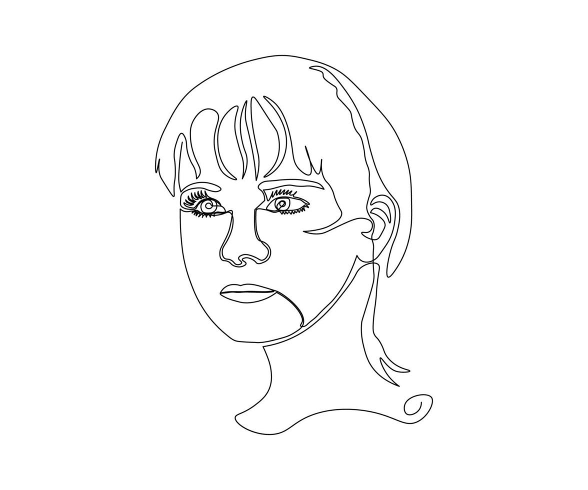 portrait noir et blanc d'une fille dans le style de dessin au trait vecteur