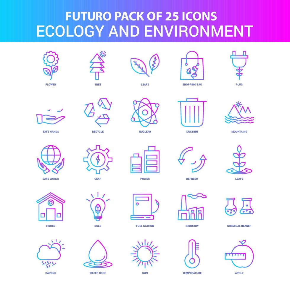 25 pack d'icônes futuro écologie et environnement bleu et rose vecteur