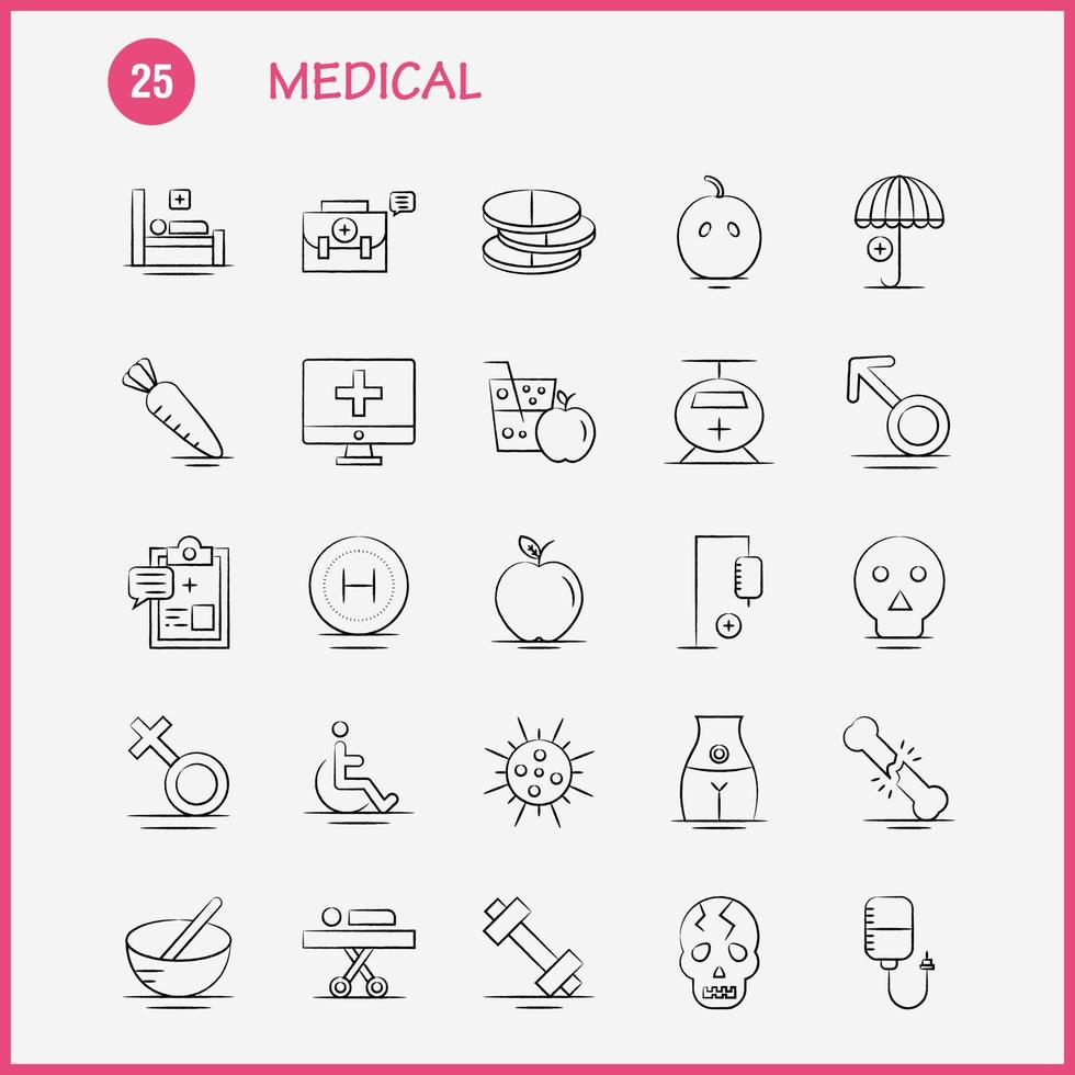 ensemble d'icônes médicales dessinées à la main pour l'infographie le kit uxui mobile et la conception d'impression incluent le système solaire espace soleil planètes recherche loupe collection infographie moderne logo et pictogra vecteur