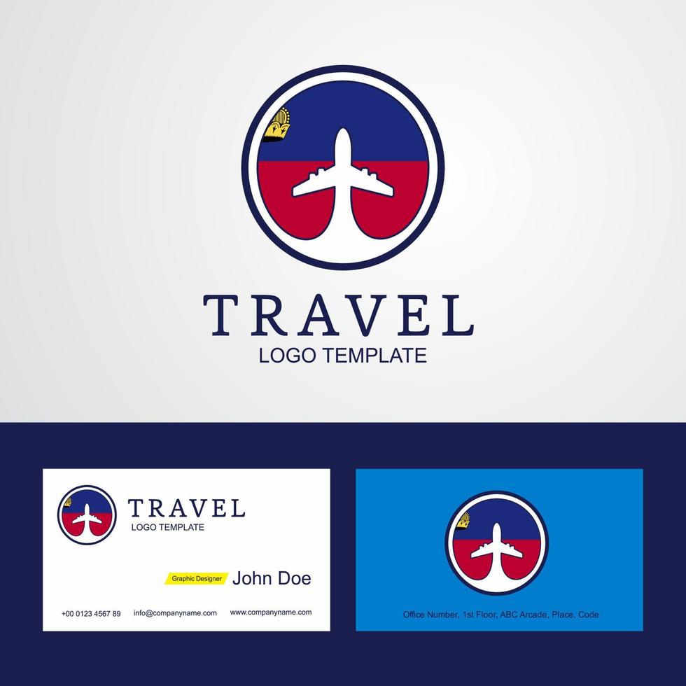 conception de logo et de carte de visite de drapeau de cercle créatif de voyage au liechtenstein vecteur