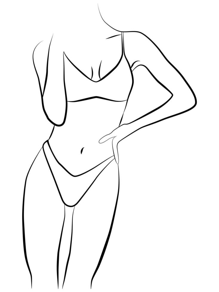 morphologies féminines. une fille en maillot de bain d'une ligne. silhouette féminine dans un style moderne à une ligne. vecteur