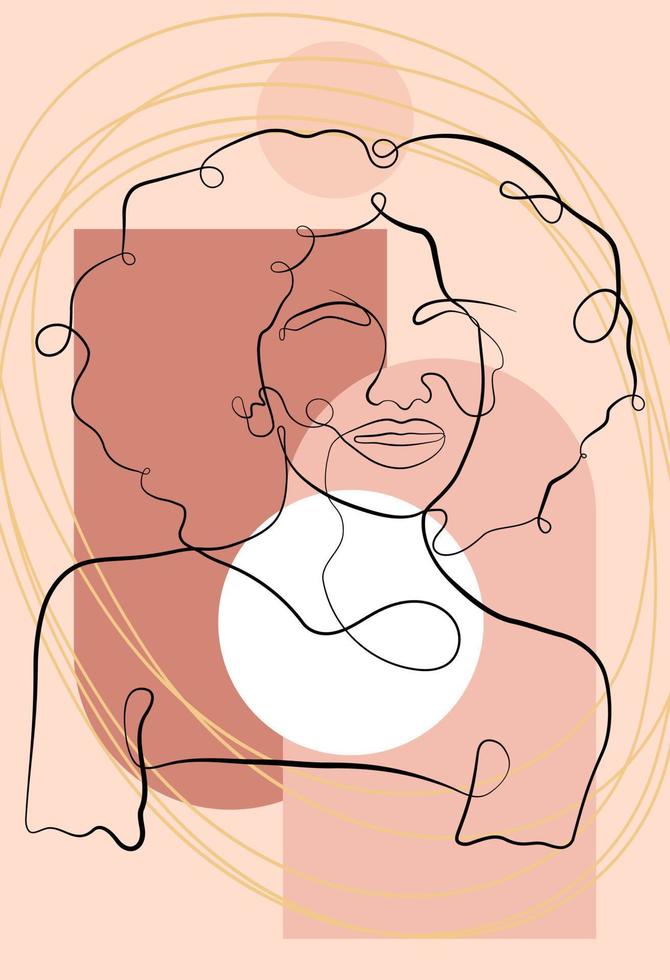 visages féminins d'une même lignée. formes géométriques abstraites. portrait féminin continu. formes géométriques et éléments floraux dans un style minimaliste moderne. vecteur