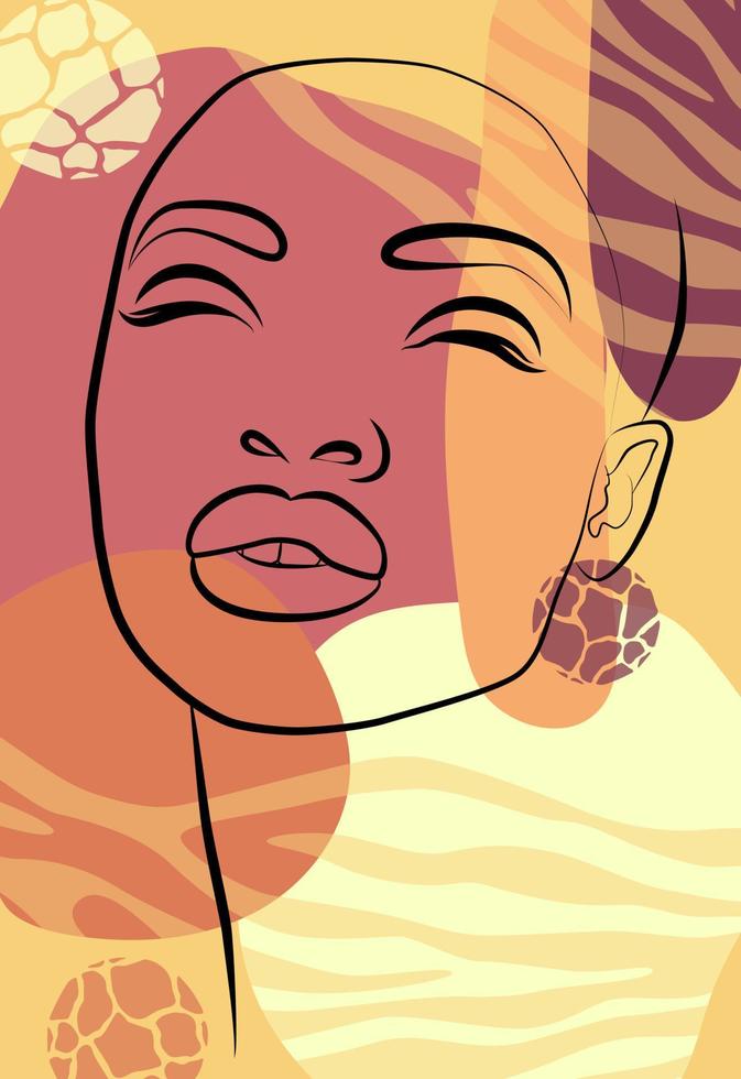 une abstraction sertie d'un visage et de mains. illustration vectorielle du visage d'une femme africaine avec un turban. dans un style abstrait minimaliste. vecteur