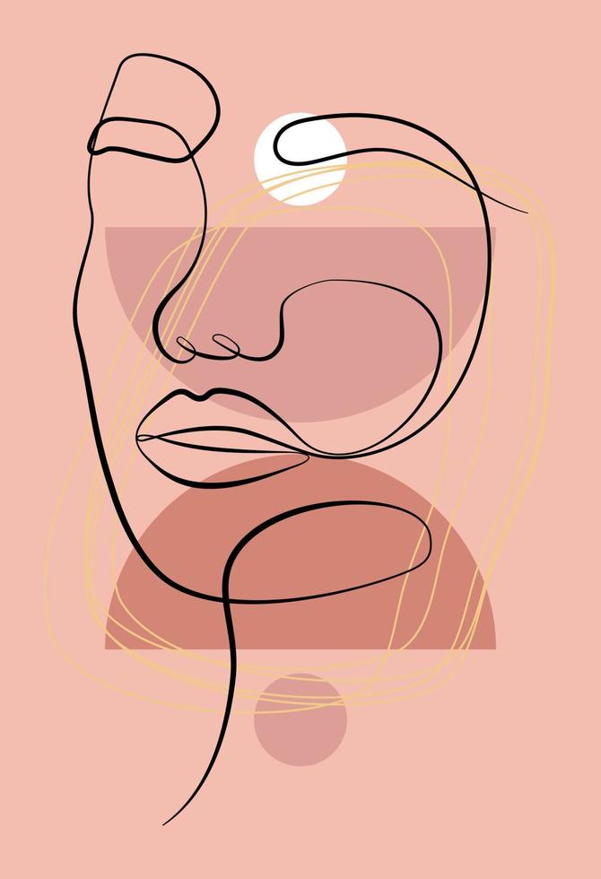 portrait de vecteur dans un style minimaliste. formes géométriques, feuilles, portrait féminin. impression féminine abstraite dessinée à la main. utilisé pour les histoires de médias sociaux, les logos de beauté, les illustrations d'affiches.