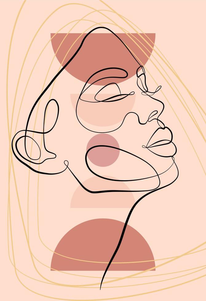 portrait de vecteur dans un style minimaliste. formes géométriques, feuilles, portrait féminin. impression féminine abstraite dessinée à la main. utilisé pour les histoires de médias sociaux, les logos de beauté, les illustrations d'affiches.