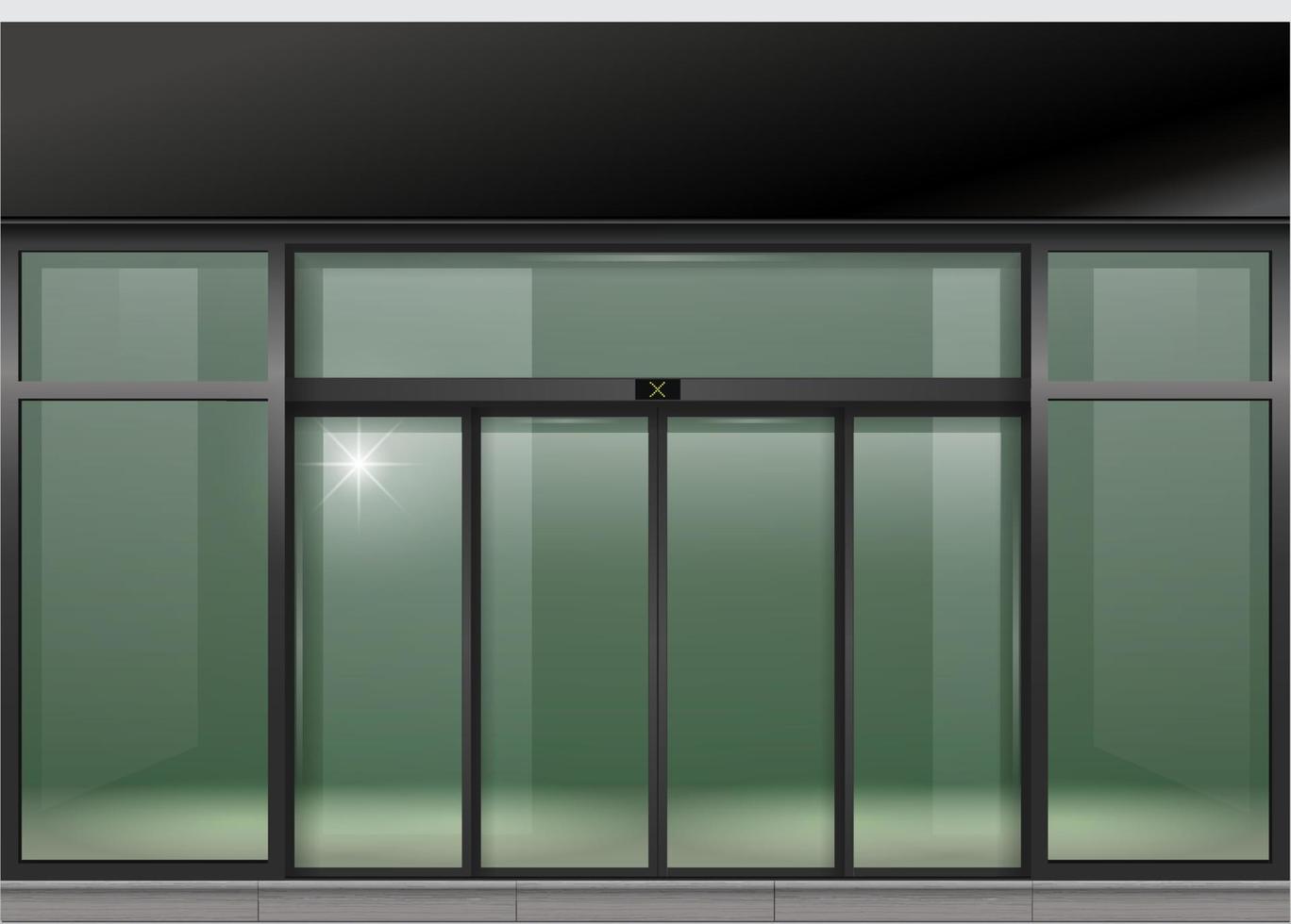 la façade d'un centre commercial moderne ou d'une gare, un aéroport avec des portes coulissantes automatiques. graphiques vectoriels vecteur