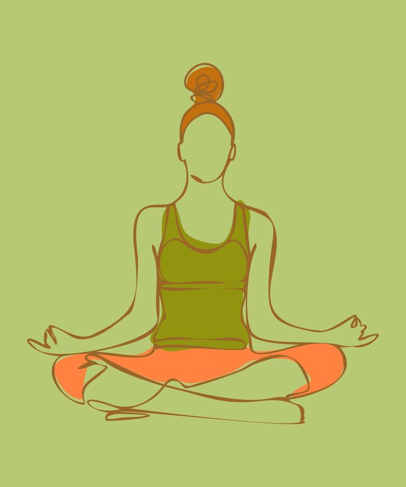 femme faisant de l'exercice dans la pose de yoga. position du lotus. illustration de silhouette isolée colorée de vecteur. concept de journée internationale de yoga. logo yoga vecteur