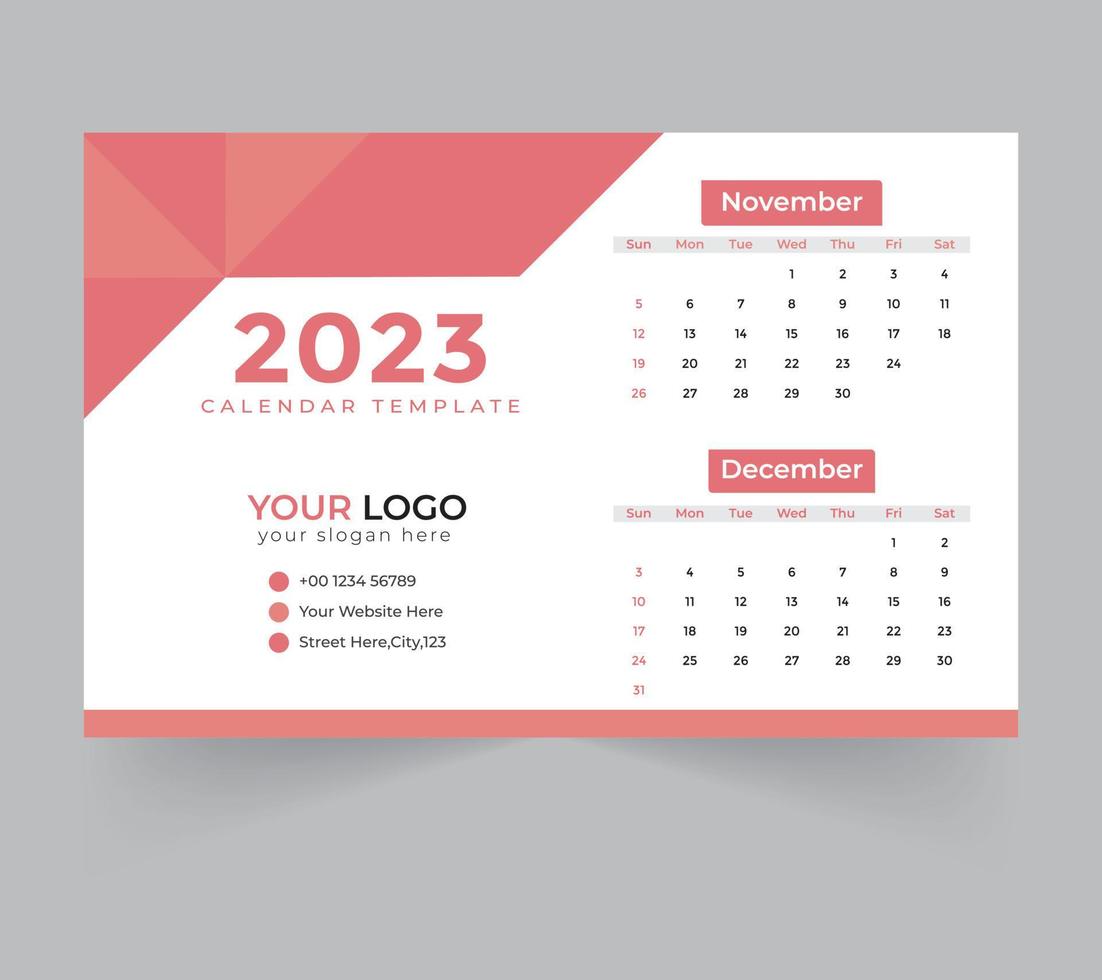 modèle de calendrier de bureau pour le nouvel an 2023 vecteur