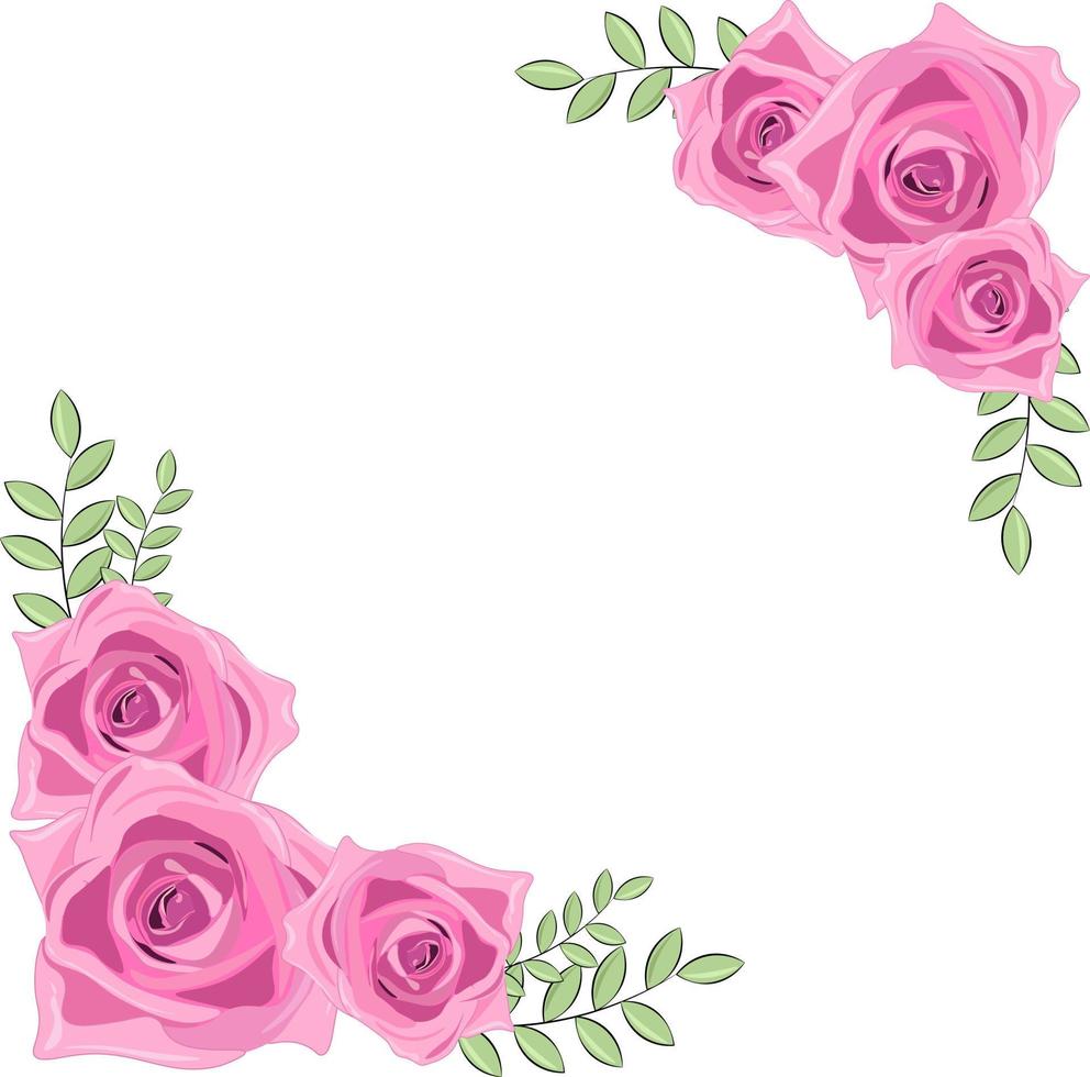 cadre d'illustration avec des roses et des feuilles vecteur