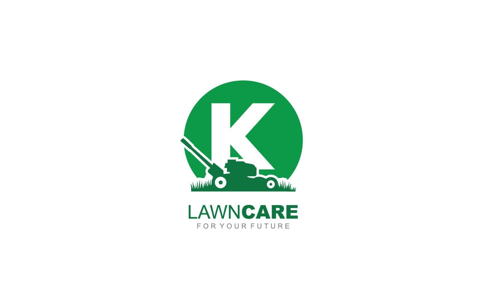logo k pour l'entretien des pelouses de l'entreprise de marque. illustration vectorielle de modèle de tondeuse pour votre marque. vecteur