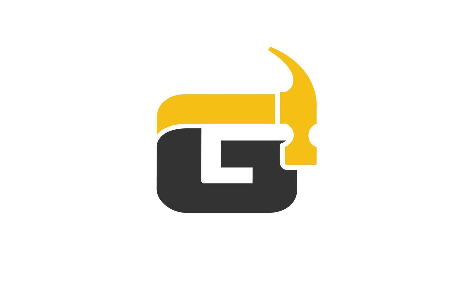 vecteur de construction de logo g pour entreprise de menuiserie. illustration vectorielle de modèle de marteau de lettre initiale pour votre marque.