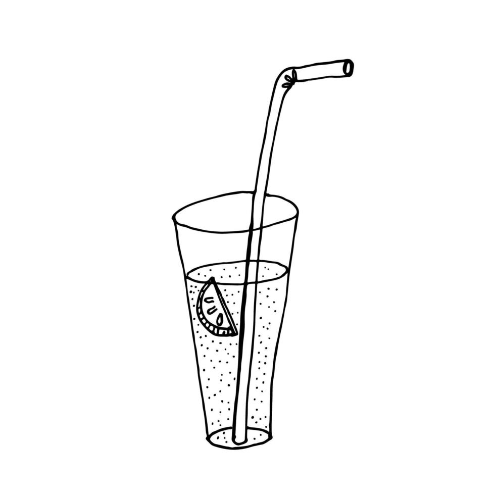 boire des plats verre de limonade. dessin au trait illustration dessinée à la main. croquis de vecteur noir isolé sur blanc.