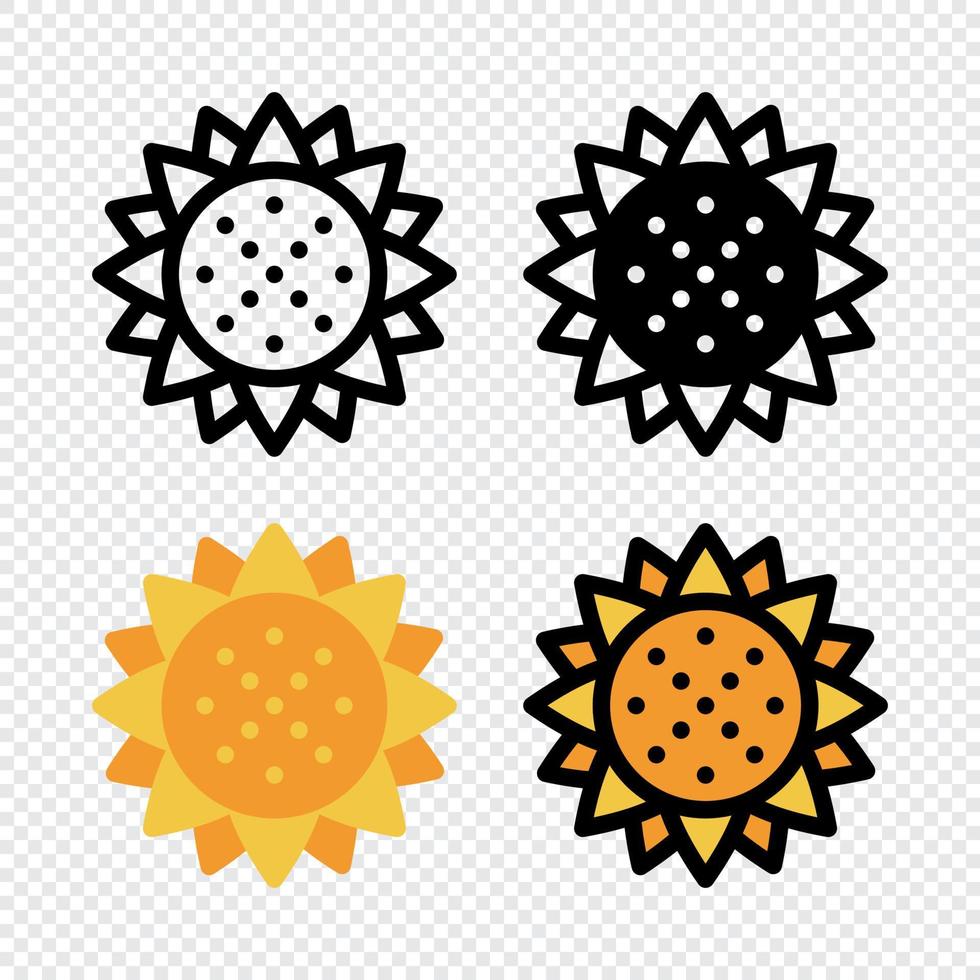 jeu d'icônes de tournesol. icône de tournesol de dessin animé coloré. création de logo de tournesol géométrique créatif. illustration vectorielle vecteur