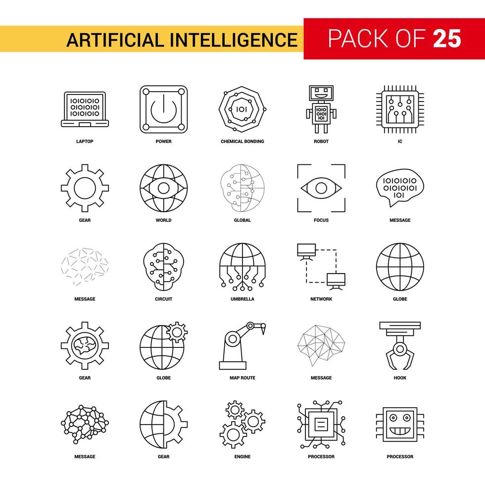 intelligence artificielle ligne noire icône 25 jeu d'icônes de contour d'entreprise vecteur