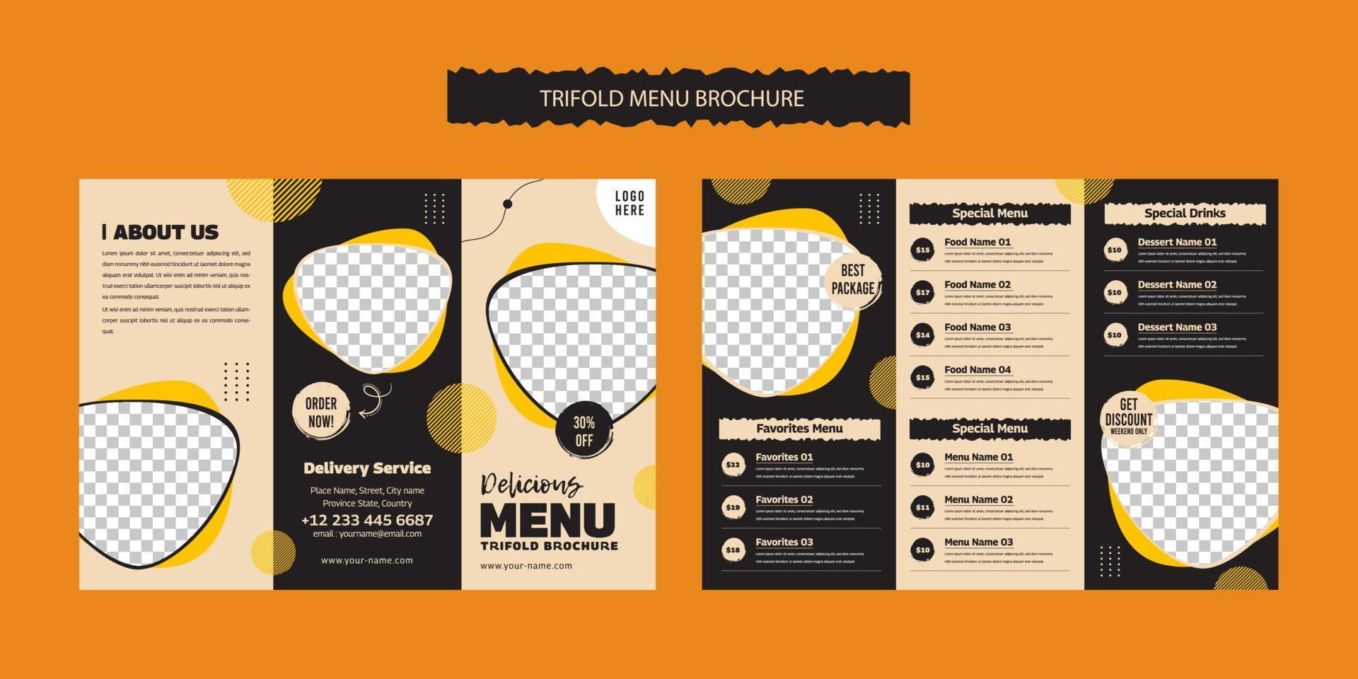 menu de restaurant et modèle de conception de brochure à trois volets vecteur