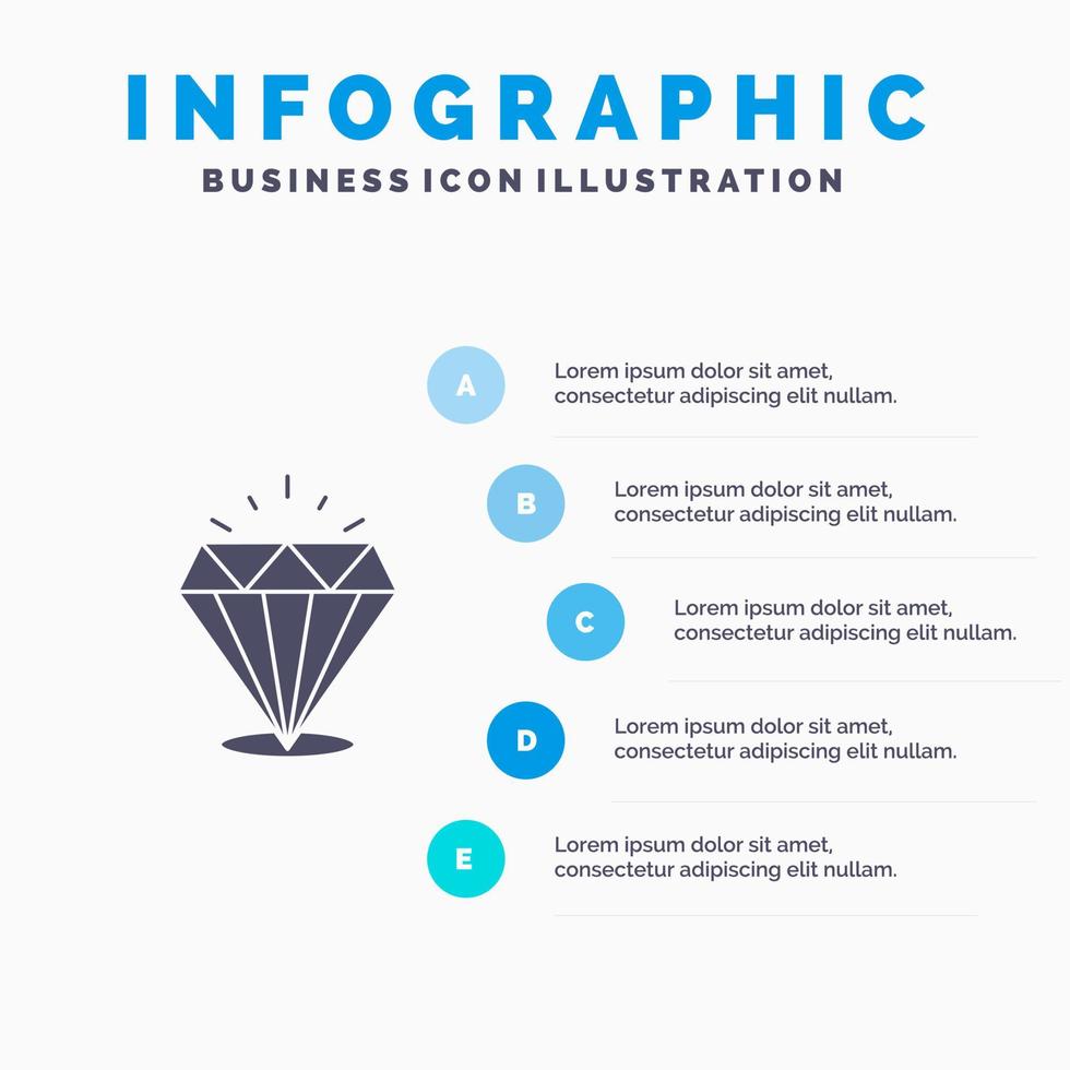 diamant briller cher pierre solide icône infographie 5 étapes présentation fond vecteur