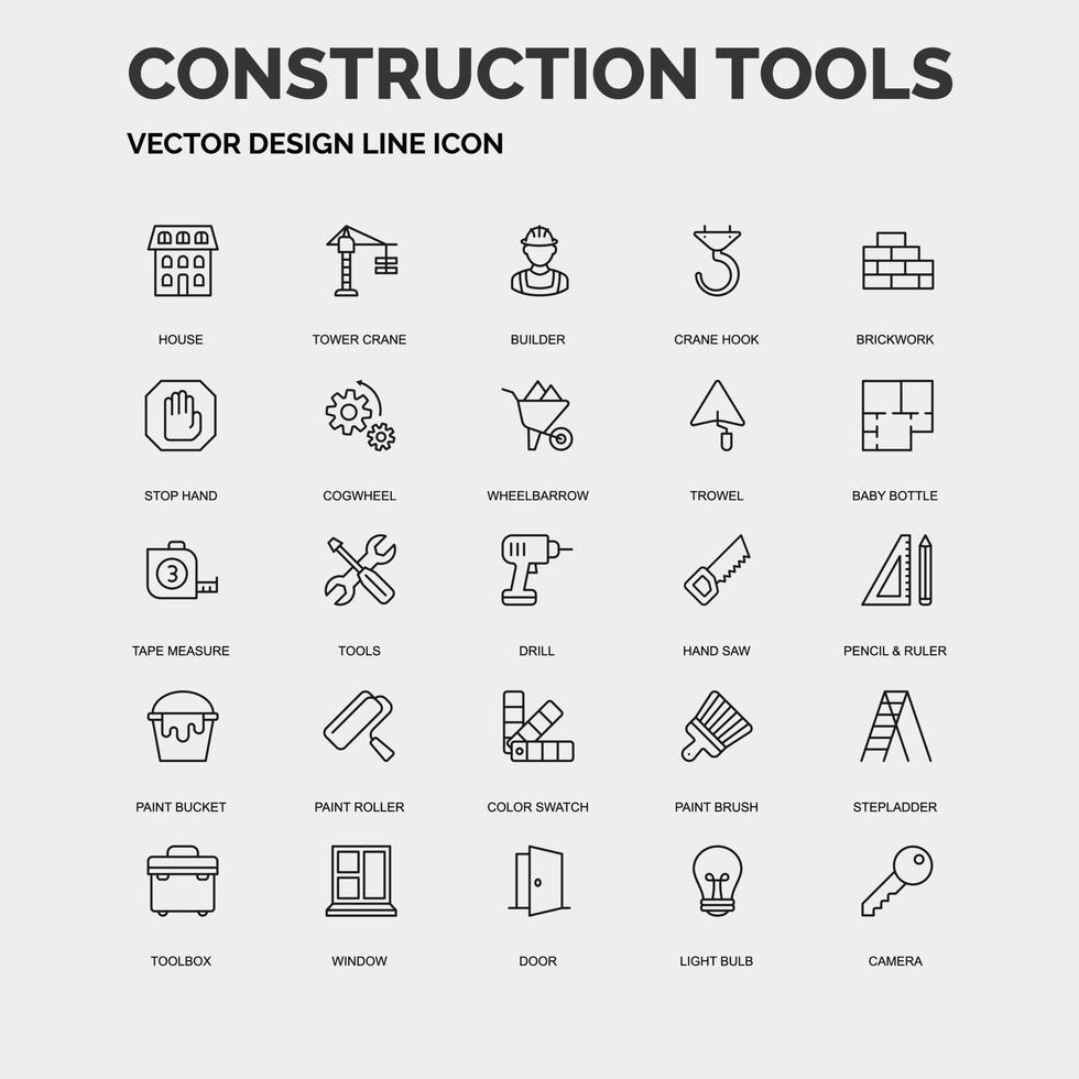 outils de construction réparation et construction collection d'icônes vecteur gratuit