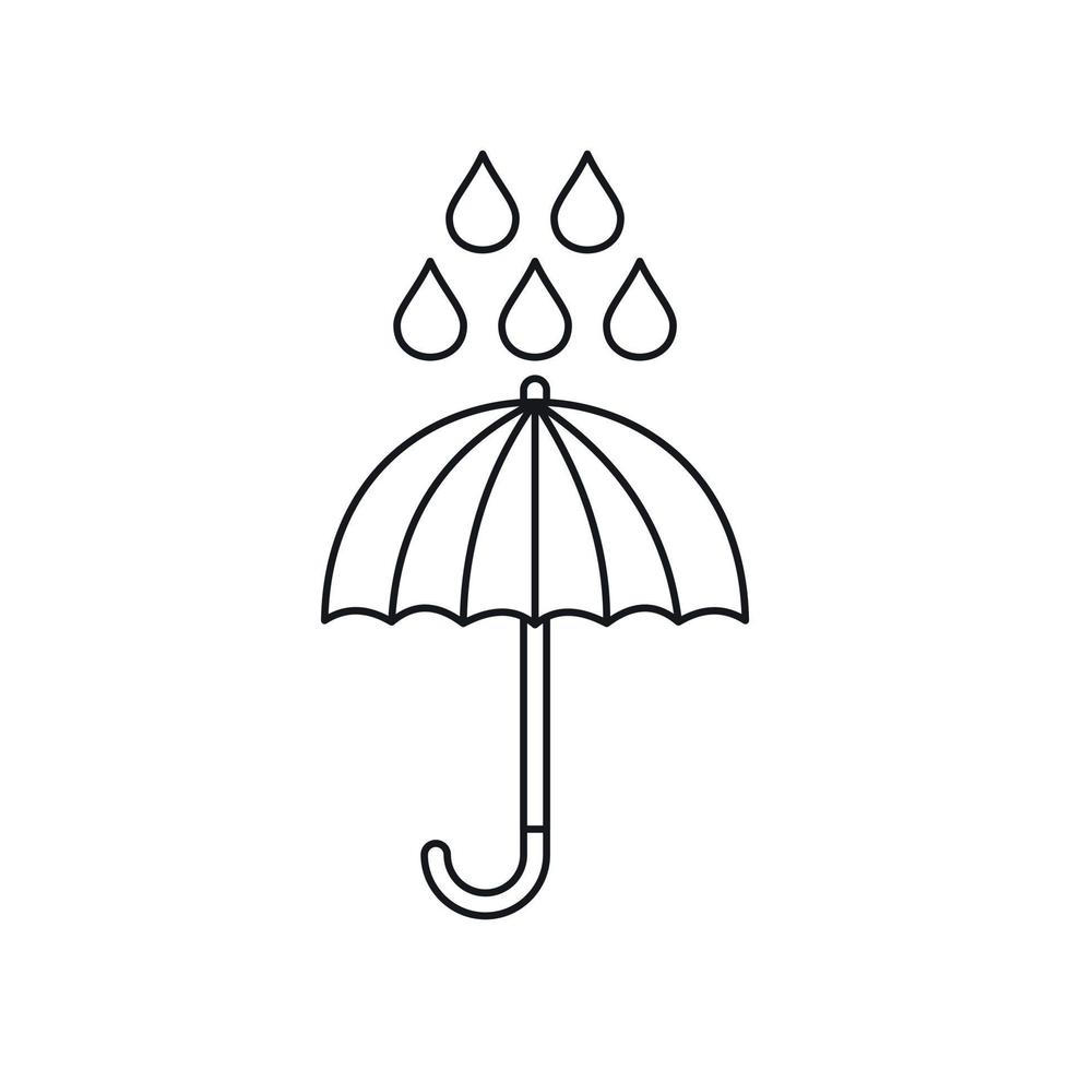 icône de parapluie et de gouttes de pluie, style de contour vecteur
