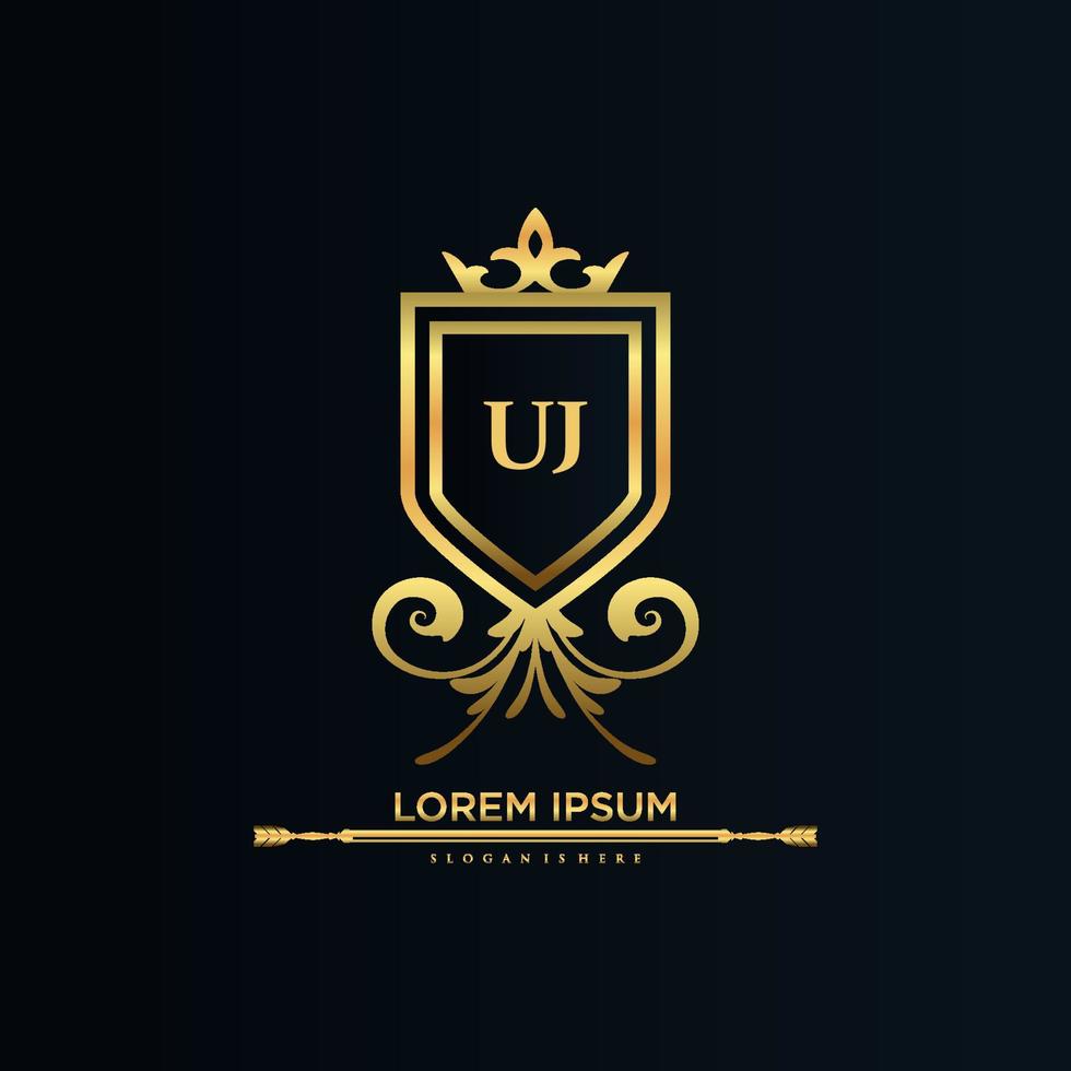 lettre uj initiale avec modèle royal.élégant avec vecteur de logo de couronne, illustration vectorielle de lettrage créatif logo.