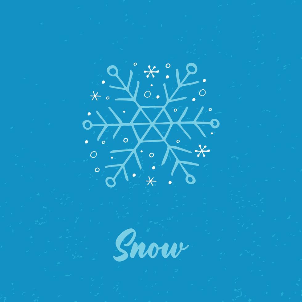 un flocon de neige dessiné à la main. illustration vectorielle dans un style doodle. humeur d'hiver. bonjour 2023. joyeux noël et bonne année. élément bleu clair sur fond bleu. vecteur