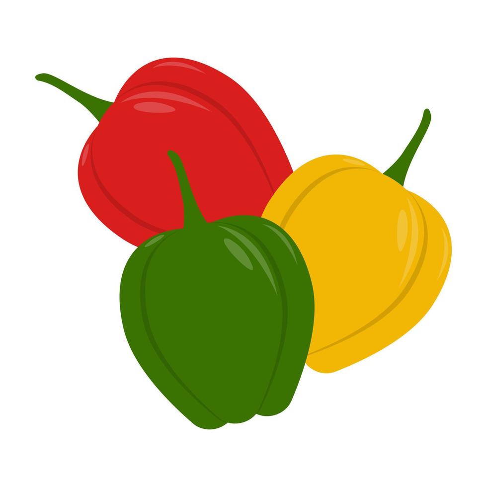 poivre de paprika vert, rouge et jaune sur fond blanc. illustration vectorielle. ep 10. vecteur