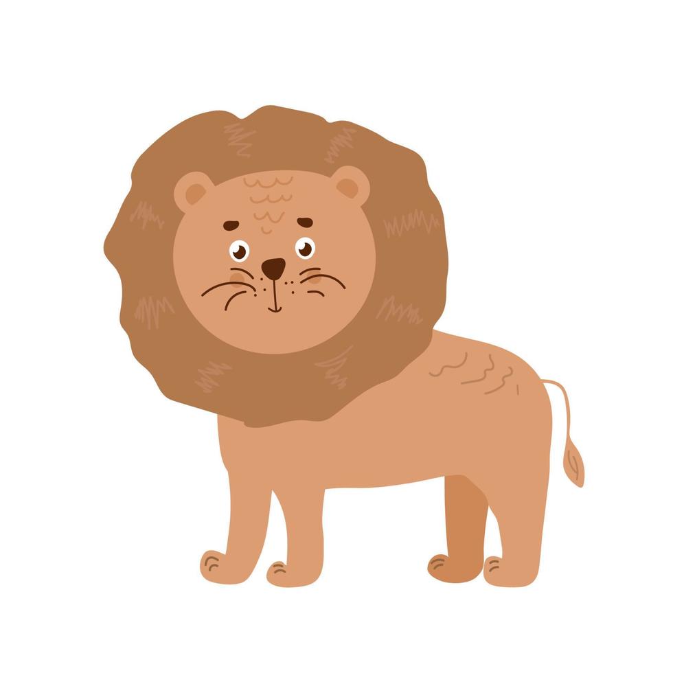 animaux sauvages. lion mignon avec illustration vectorielle de verts simples. conception de vecteur de clipart de vie de jungle.