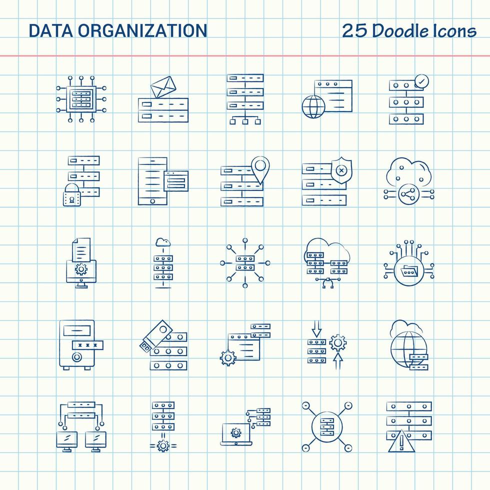 organisation de données 25 icônes doodle jeu d'icônes d'affaires dessinés à la main vecteur