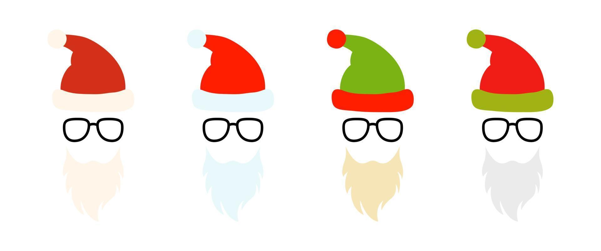 barbe avec chapeau de noël et lunettes sur fond blanc vecteur