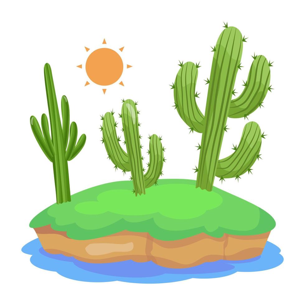 l'illustration plate de l'île de cactus est prête pour une utilisation premium vecteur