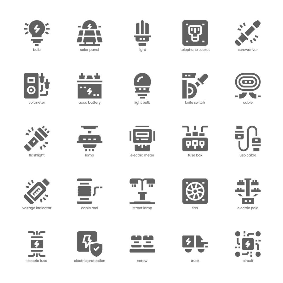 pack d'icônes électricien pour votre site Web, mobile, présentation et conception de logo. conception de glyphe d'icône d'électricien. illustration graphique vectorielle et trait modifiable. vecteur