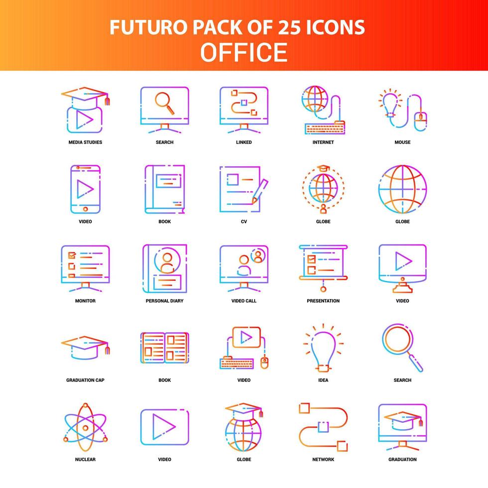 jeu d'icônes de bureau orange futuro 25 vecteur
