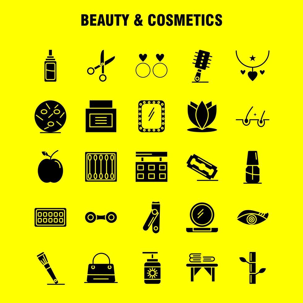 beauté et cosmétiques icônes de glyphes solides définies pour l'infographie le kit uxui mobile et la conception d'impression incluent des bourgeons de beauté coton maquillage femme cosmétique beauté amour jeu d'icônes vecteur