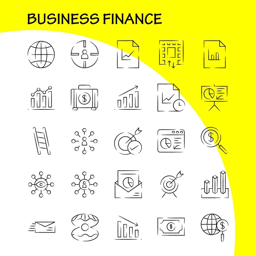 business finance pack d'icônes dessinées à la main pour les concepteurs et les développeurs icônes de sac porte-documents business fashion finance business eye mission vecteur