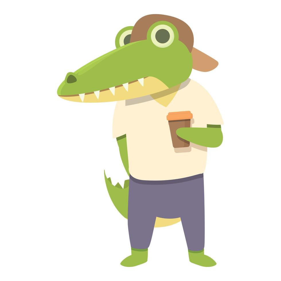 vecteur de dessin animé d'icône d'alligator de tasse de café. crocodile mignon