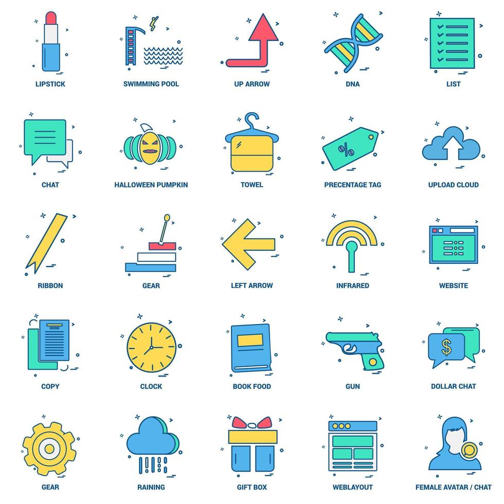 25 concept d'entreprise mélange jeu d'icônes de couleur plate vecteur