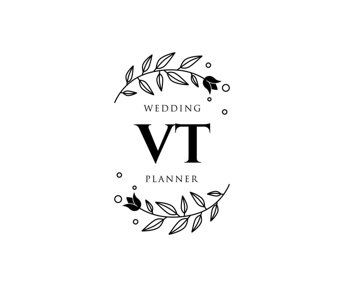 vt initiales lettre mariage monogramme logos collection, modèles minimalistes et floraux modernes dessinés à la main pour cartes d'invitation, réservez la date, identité élégante pour restaurant, boutique, café en image vectorielle vecteur