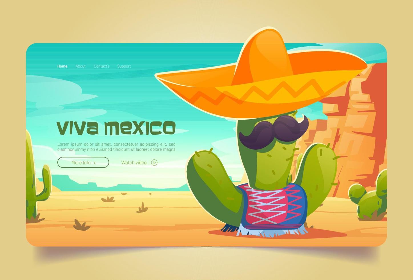 page de destination du dessin animé viva mexico, cactus mexicain vecteur