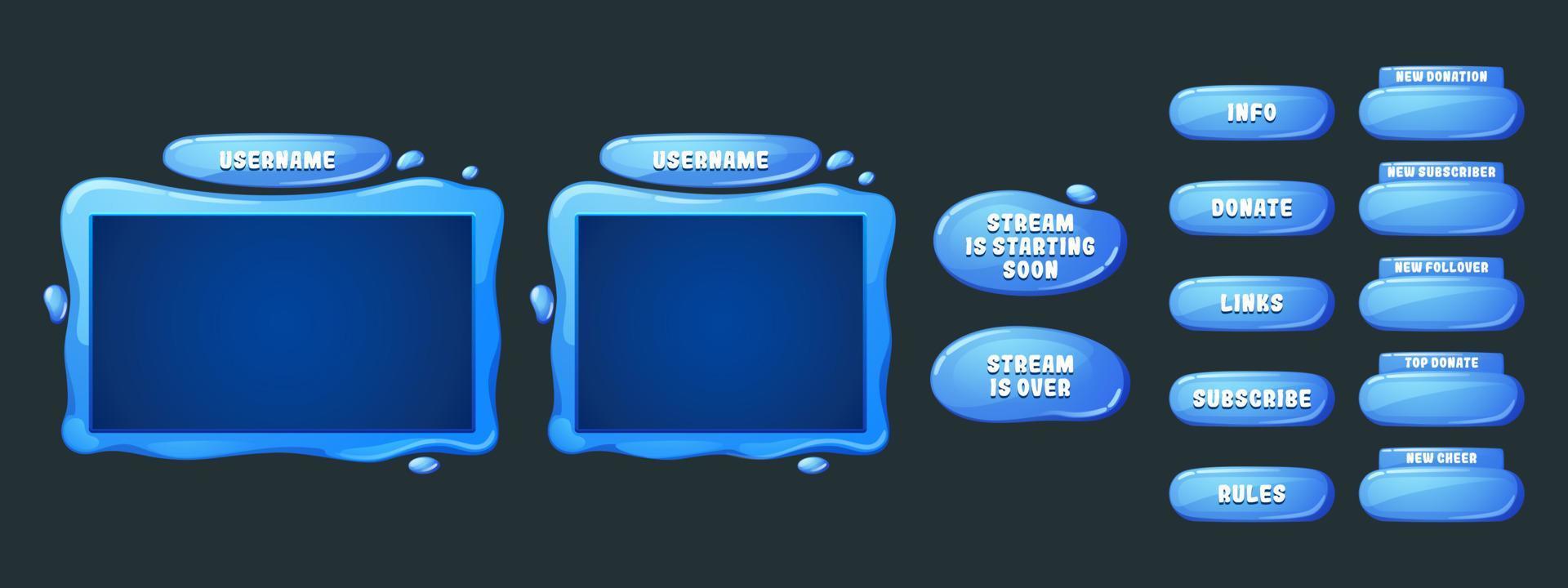 panneaux de superposition de jeu en streaming avec texture d'eau vecteur