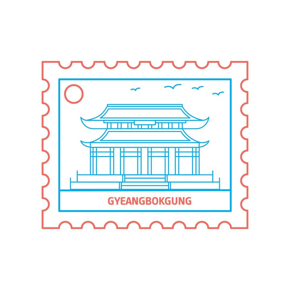 gyeangbokgung timbre-poste illustration vectorielle de style ligne bleue et rouge vecteur