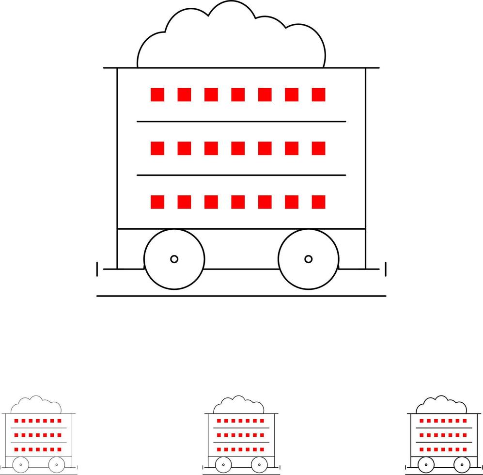 roue de construction de brouette de chariot jeu d'icônes de ligne noire audacieuse et mince vecteur