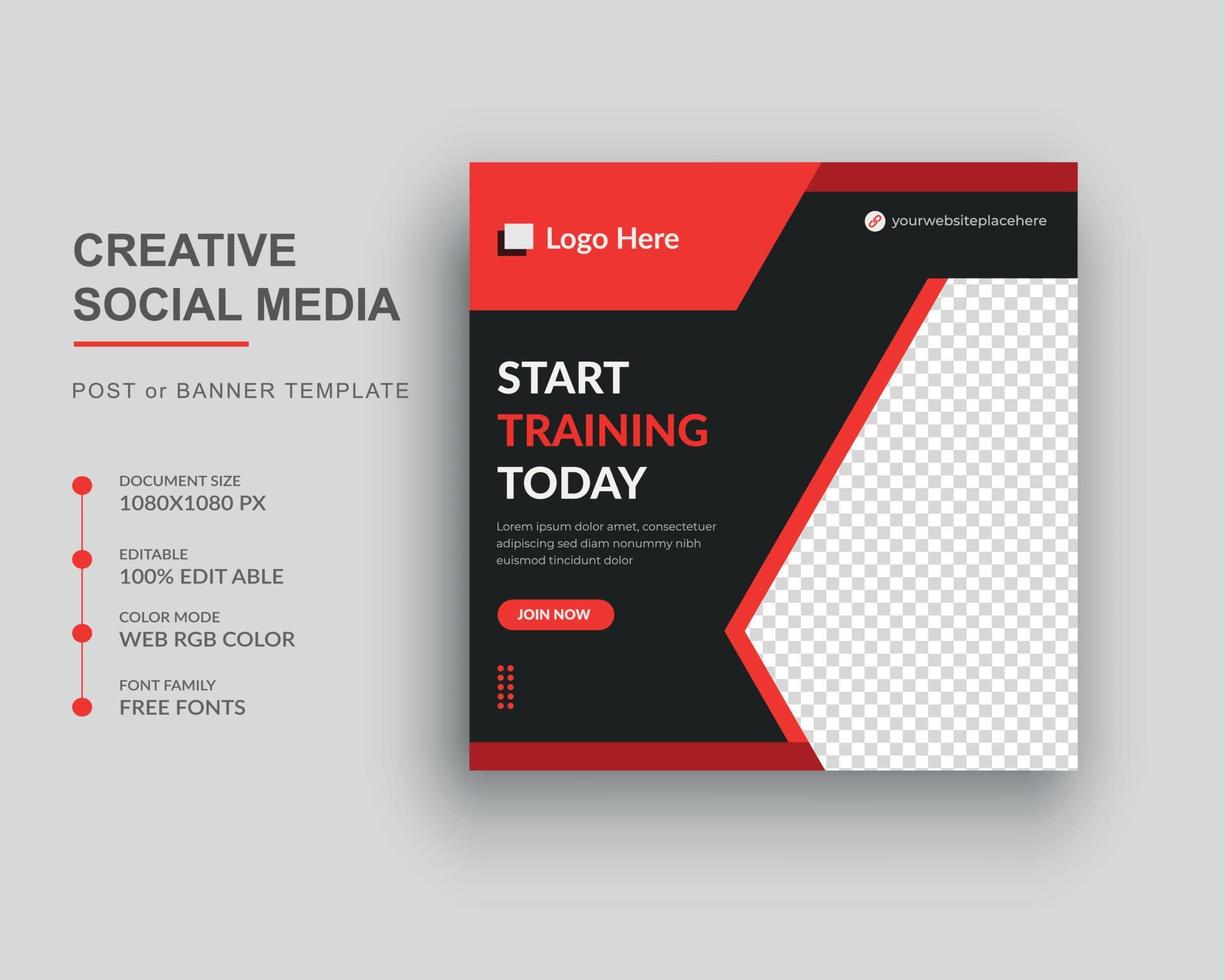 modèle de bannière web carrée de bannière de publication de médias sociaux de gym et de fitness vecteur