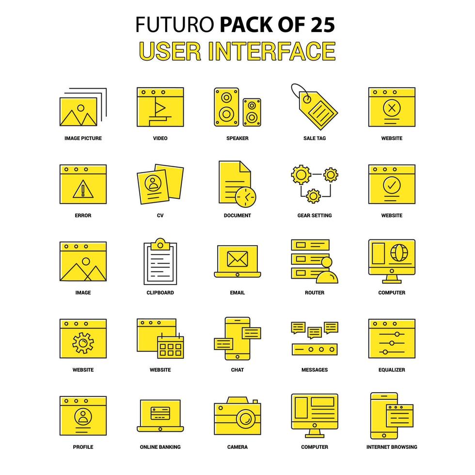 jeu d'icônes d'interface utilisateur jaune futuro dernier pack d'icônes de conception vecteur