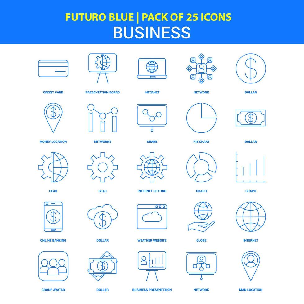icônes d'affaires pack d'icônes futuro bleu 25 vecteur