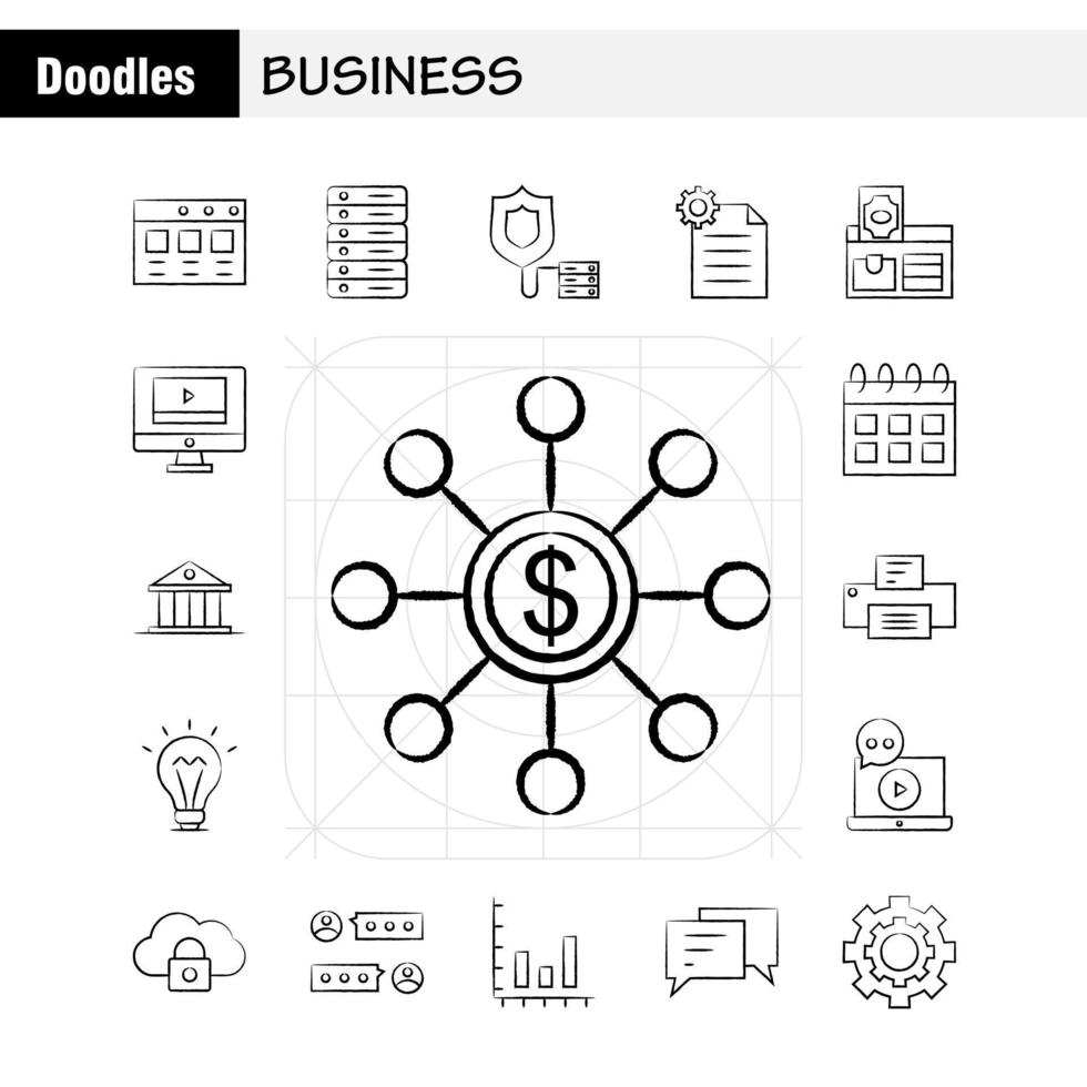icône dessinée à la main d'affaires pour l'impression web et le kit uxui mobile tel que le fichier de paiement en ligne en dollars d'affaires bureau d'affaires vecteur de pack de pictogrammes d'affaires