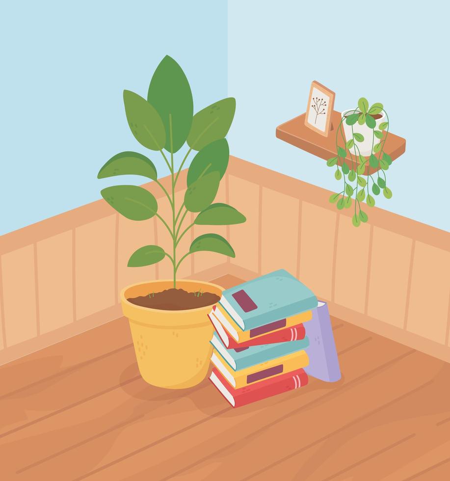 plantes en pot dans le coin d'un intérieur de maison vecteur