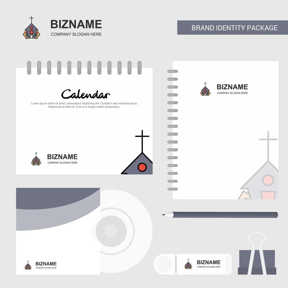 modèle de calendrier de logo d'église journal de couverture de cd et modèle de vecteur de conception de paquet stationnaire de marque usb