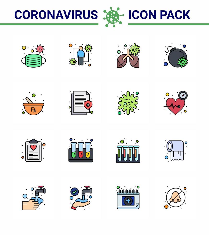 prévention des coronavirus ensemble d'icônes 16 icône de ligne remplie de couleur plate telle que le virus à base de plantes bombe virale pneumonie coronavirus viral 2019nov éléments de conception de vecteur de maladie
