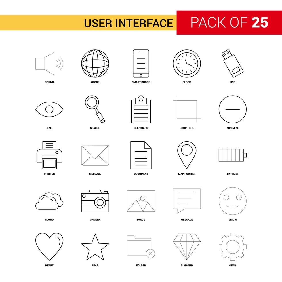 interface utilisateur ligne noire icône 25 jeu d'icônes de contour d'entreprise vecteur